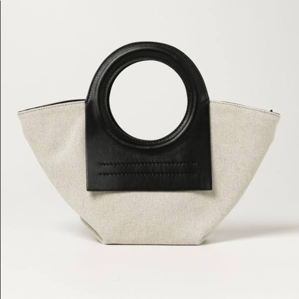 Canvas Mini Tote with Black Leather Handle